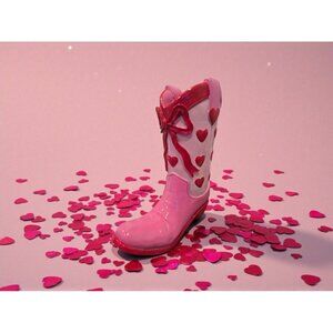 New Large Red & Pink Valentine Day Heart Love Cowgirl Boot Planter Flower Pot